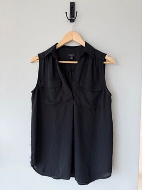 Ann Taylor Sleeveless Split-V Pocket Blouse Size MP in Black
